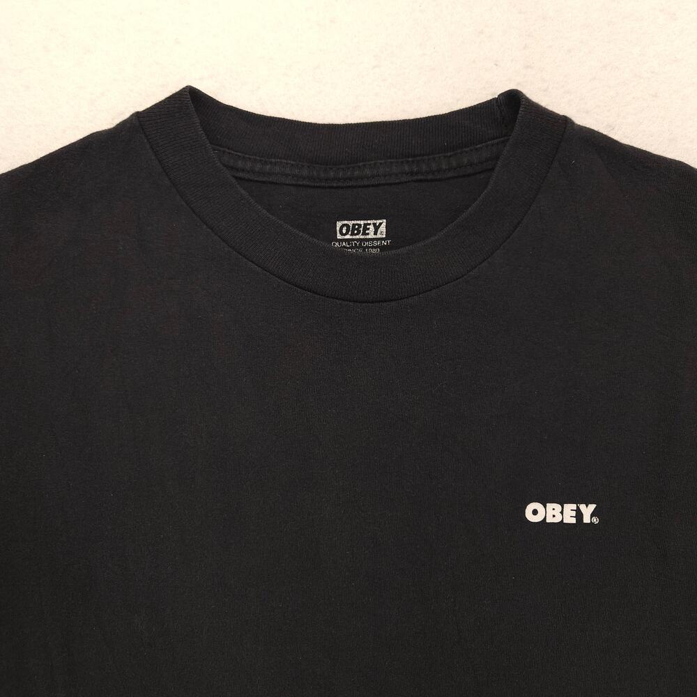 Obey Casual Crew Neck Short Sleeve Graphic Shirt Mens Size Small S Black